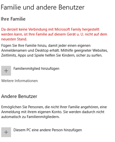 Windows Family nicht verfügbar?