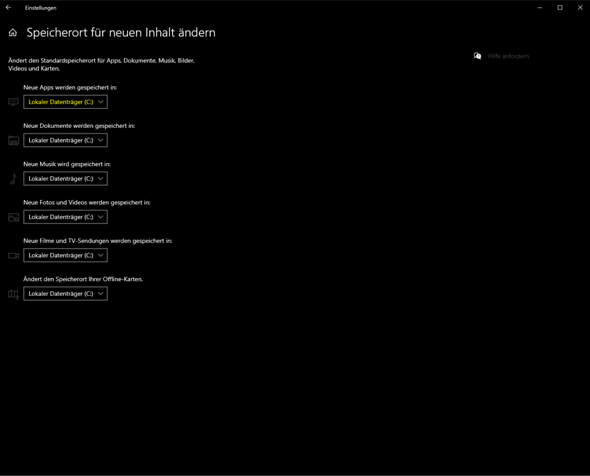 windows kann mein standert speicher ort nicht ändern?