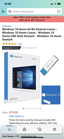 Direkt Windows 10 auf Amazone?