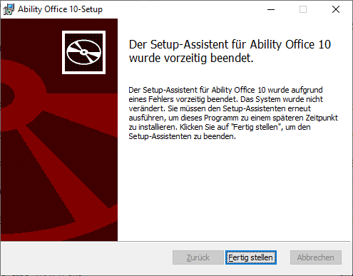 Warum funktioniert die Installation von Ability Office 10 nicht?