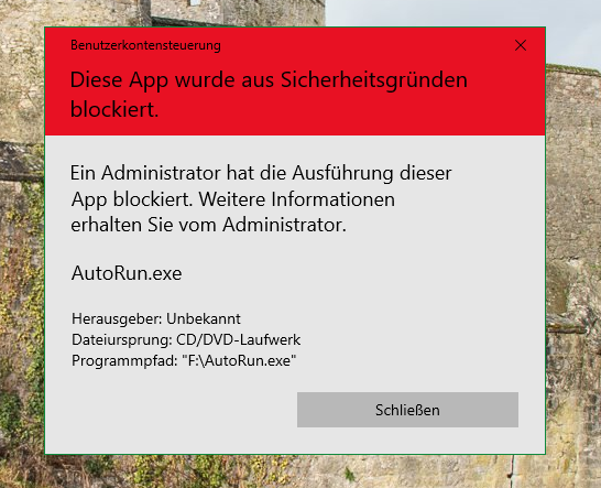 "Diese App wurde aus Sicherheitsgründen gesperrt" bei DVD-ROM?