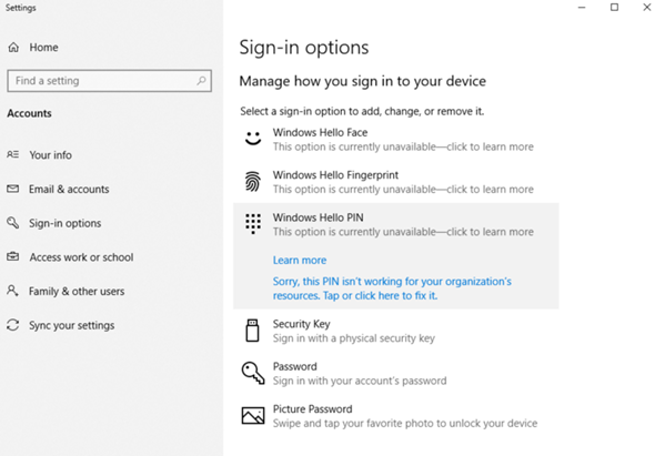 Windows 10 "Log in Pin" nicht mehr änderbar?