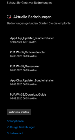 Windows aktuelle Bedrohungen?