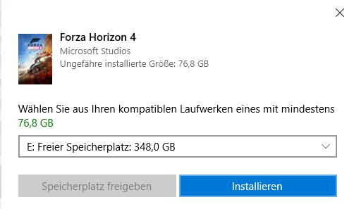 Microsoft Store: Festplattenauswahl kaputt?