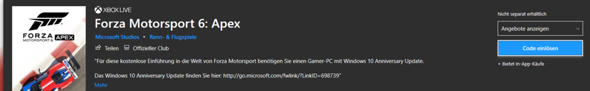 Forza Motorsport 6 Apex Windows 10 Enterprice anniversary?
