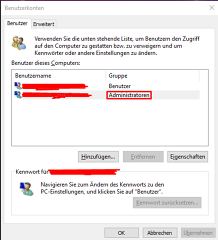 Wo kann man bei Windows 10 die Adminrechte bearbeiten?