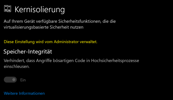 Kernisollierung kann nicht deaktiviert werden?