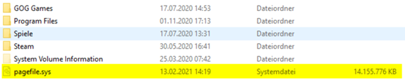 Wieso habe ich auf einmal auf meiner externen HDD die Datei "pagefile.sys", welche sich...