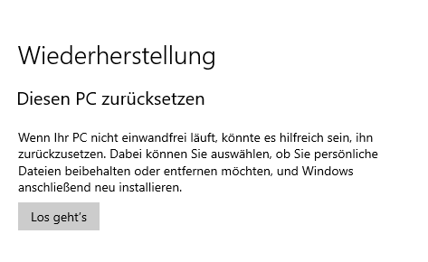 PC zurücksetzen geht nicht?