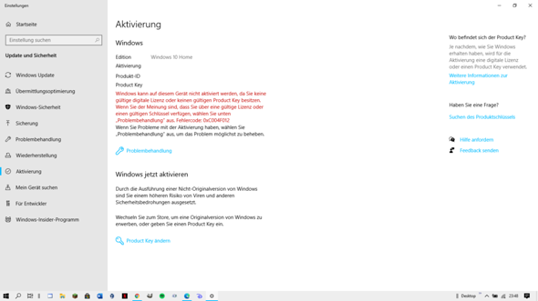 Reaktivierung von Win10 nicht möglich?