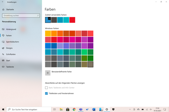 Windows 10: Farbe an Taskleiste anwenden?