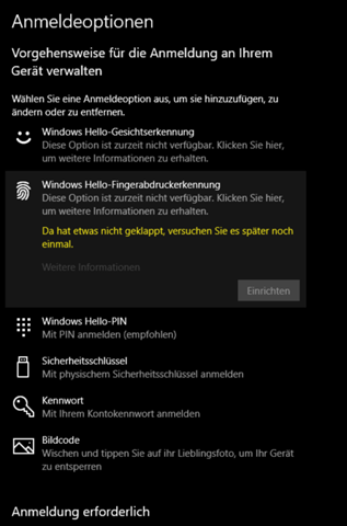 Windows Hello derzeitig nicht verfügbar?