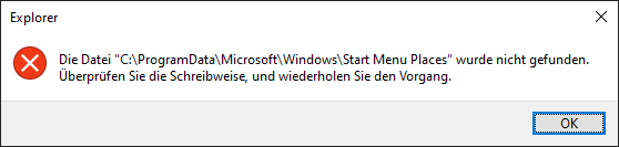 Windows 10: Ordner "Start Menu Places" fehlt?