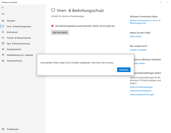Ich habe ein Problem mit meinem Windows anti virenschutz kann mir jemand helfen?