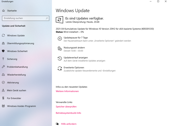 Windows 10 Update 20H2 für 64X basierende Systeme KB5001330?