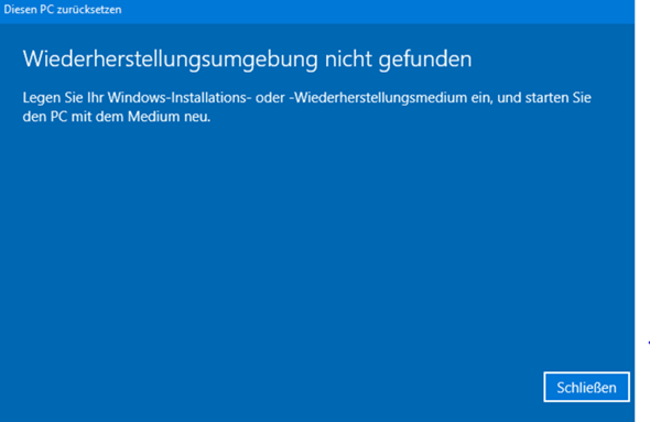 windows 10 kann nicht zurück gesetzt werden?