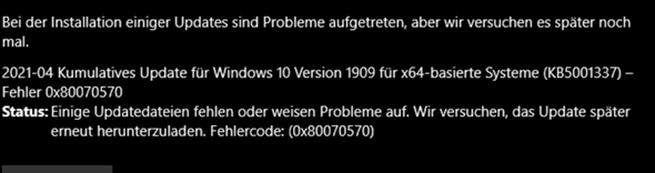 windoes 10 update geht nicht?