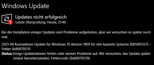 windows 10 update geht nicht?