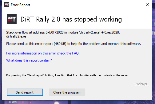 Dirt Rally Fehlermeldung?