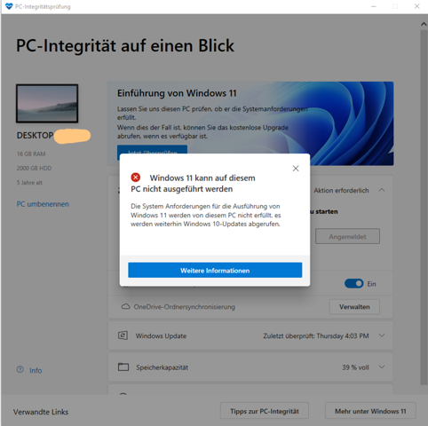 System angeblich nicht mit Windows 11 kompatibel?