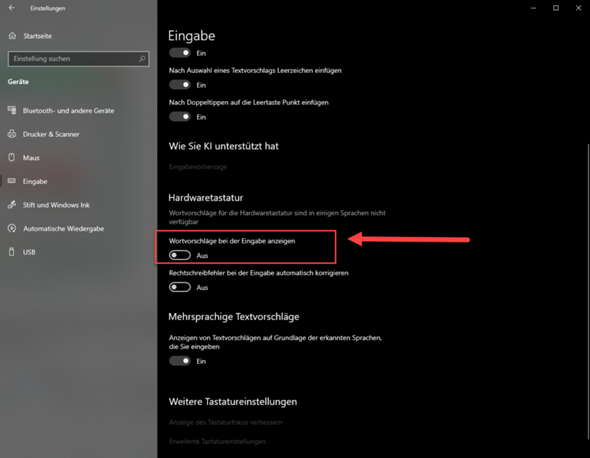 Windows 10 Eingabe - Wortvorschläge + Alt Codes?