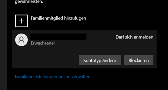 Kann Familienkonto unter Windows 10 nicht löschen?