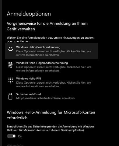 Windows 10 Kennwort option nicht verfügbar?