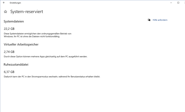 Windows 10 reservierter Systemspeicher ist deutlich zu viel.?