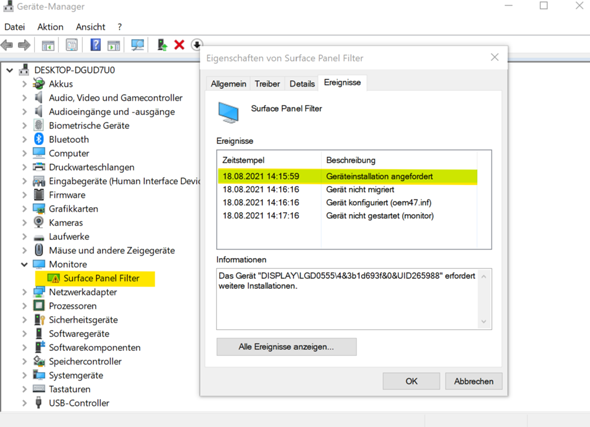 Surface panel filter wird nicht migriert?