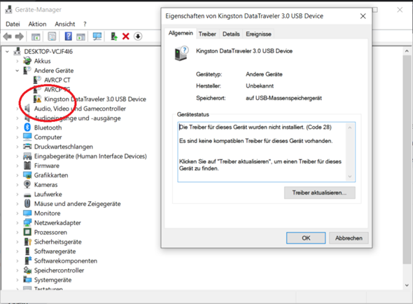 Wieso wird USB Massenspeicher wird nicht erkannt?