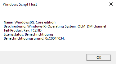 Windows OEM Key funktioniert nicht auf ursprünglichem Lizenz PC?