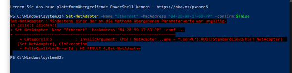 Windows Powershell Set-NetAdapter Error?