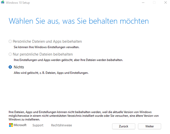 Windows 10 Setup Dateien behalten?