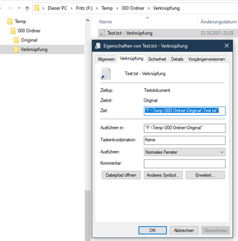 relative Verknüpfung in Win10 erstellen?