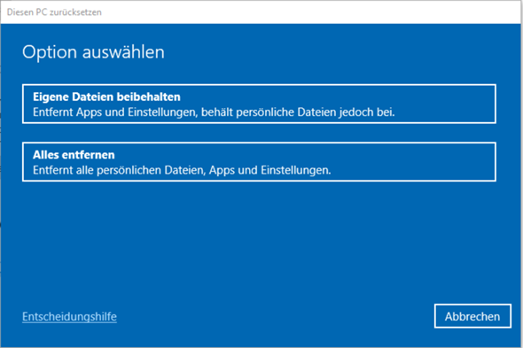 Windows zurücksetzen Datensichern?