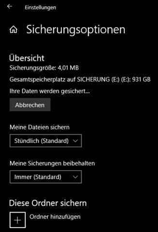 Windows 10 Backup (Sicherung) vollständig?