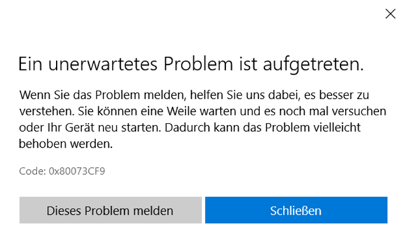 Microsoft/Windows download error 0x80073cf3?