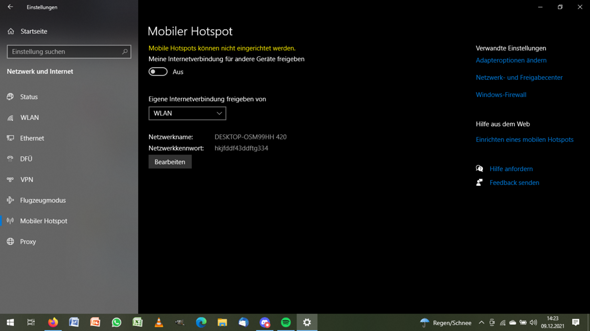 Warum kann ich über meinen Laptop keinen Hotspot anmachen?