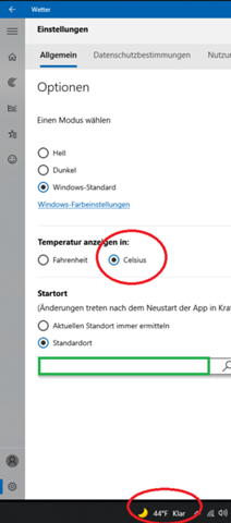 Warum zeigt die Wetterapp von Windows 10 plötzlich °F an?
