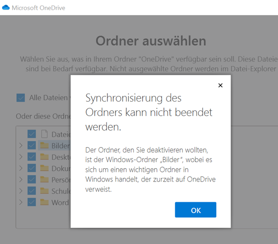 OneDrive Synchronisation für Fotos stoppen?