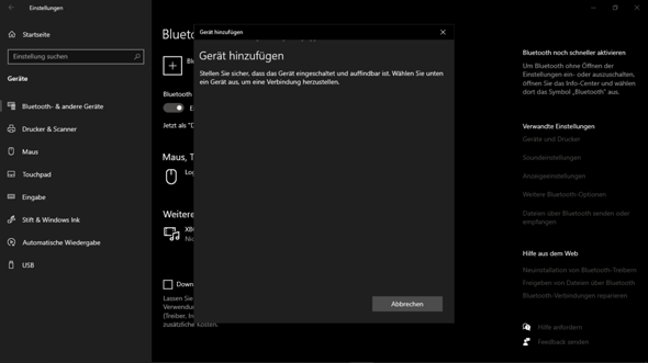 Bluetooth erkennt kein gerät (Windows 10)?