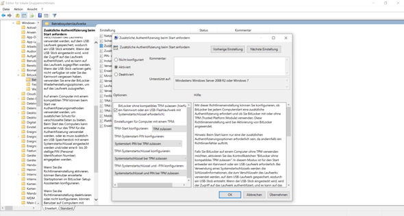 Windows Bitlocker zusätzliche Authentizierung beim Start entfernen?