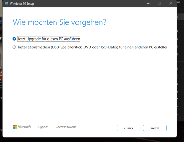 Was passiert wenn ich das auswähle (Win11 -> Win10)?
