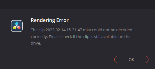 Davinci Resolve Rendering Fehler?