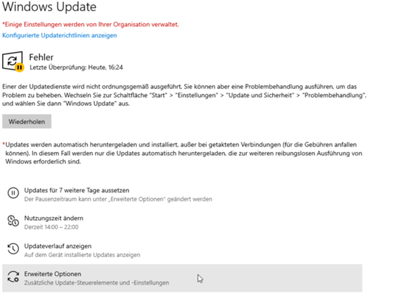 "*Einige Einstellungen werden von Ihrer Organisation verwaltet" und Windows Update Probleme?