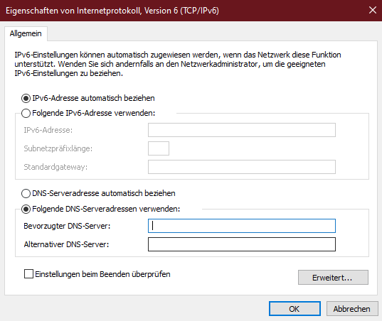 IPv6-DNS-Server Adresse wird nicht vollständig gespeichert (Win 10)?