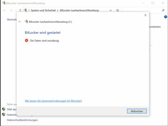 BitLocker Fehler beheben (Die Daten sind unzulässig)?