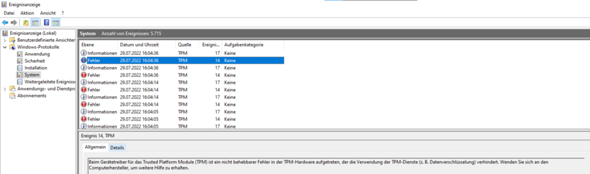 Pc lagt tpm fehler 14 und 17 wie kann man das Problem losen?
