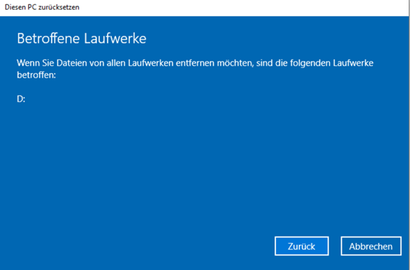 Nur 1 Festplatte wird angezeigt (PC komplett zurücksetzen)?