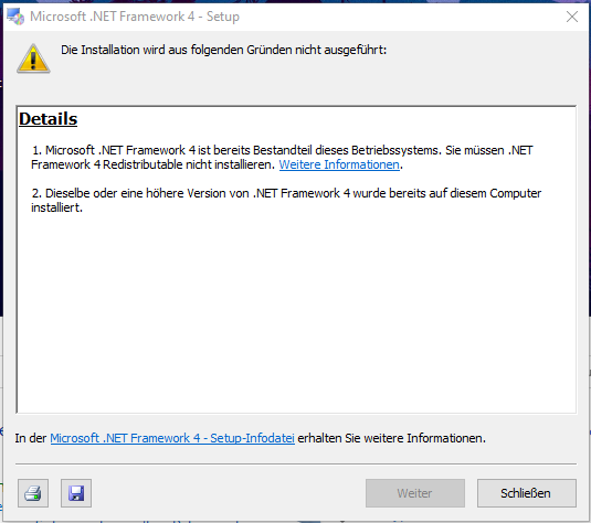 Fehler meldung .NET Framework installation?